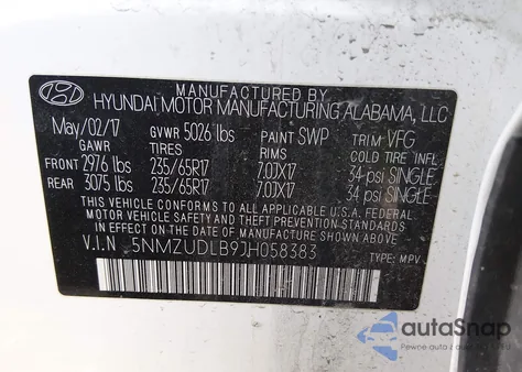 2018 Hyundai Santa Fe Sport 2.4L z USA, uszkodzony, nr VIN 5NMZUDLB9JH058383